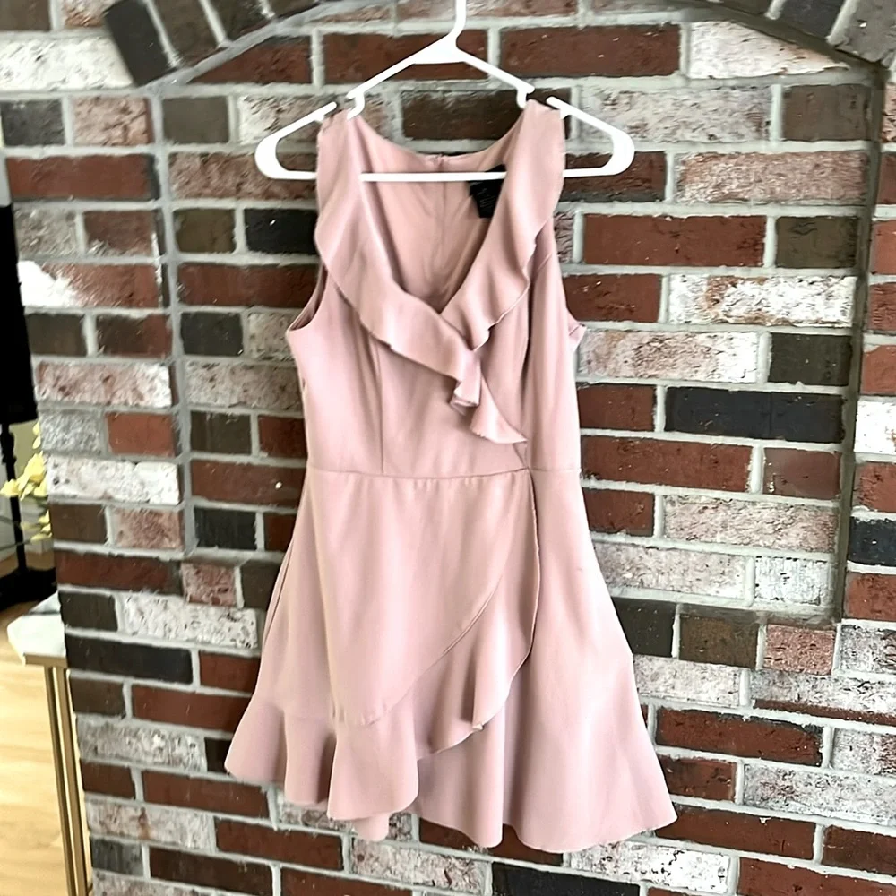 TEEZE ME Blush Pink Sleeveless Fit & Flare V-Neck Ruffled Dress NWOT - Picture 4 of 8